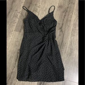 Missy Black Polka Dot Satin Knotted Front Mini